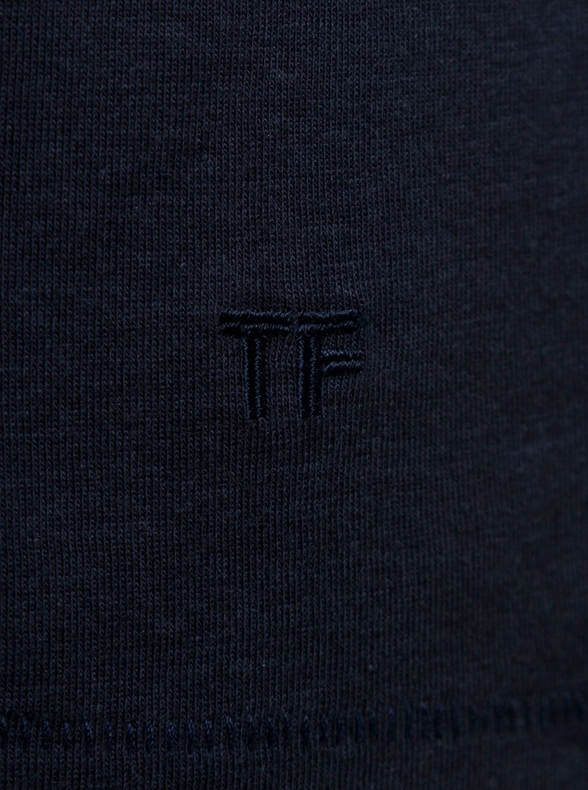TOM FORD TOM FORD BLUE EMBROIDERED LOGO CREW NECK T-SHIRT