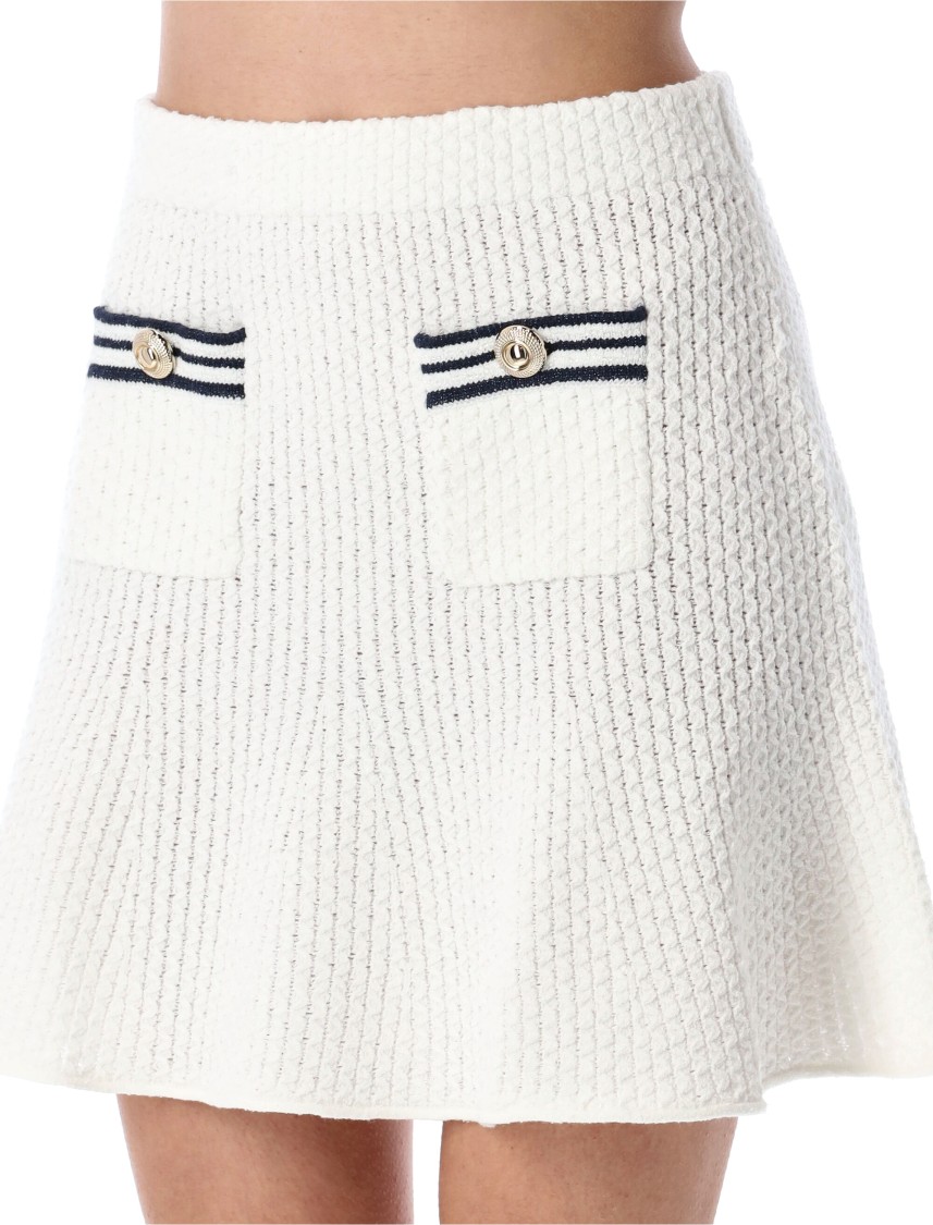 Self-portrait Textured Knit Top With Sailor Collar In White