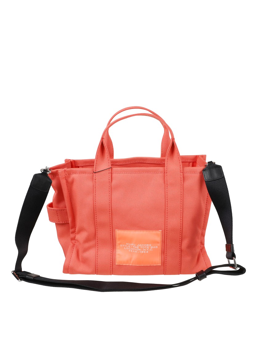 Marc Jacobs Structured Tote Bag With Adjustable Strap And Bold Text In Orange