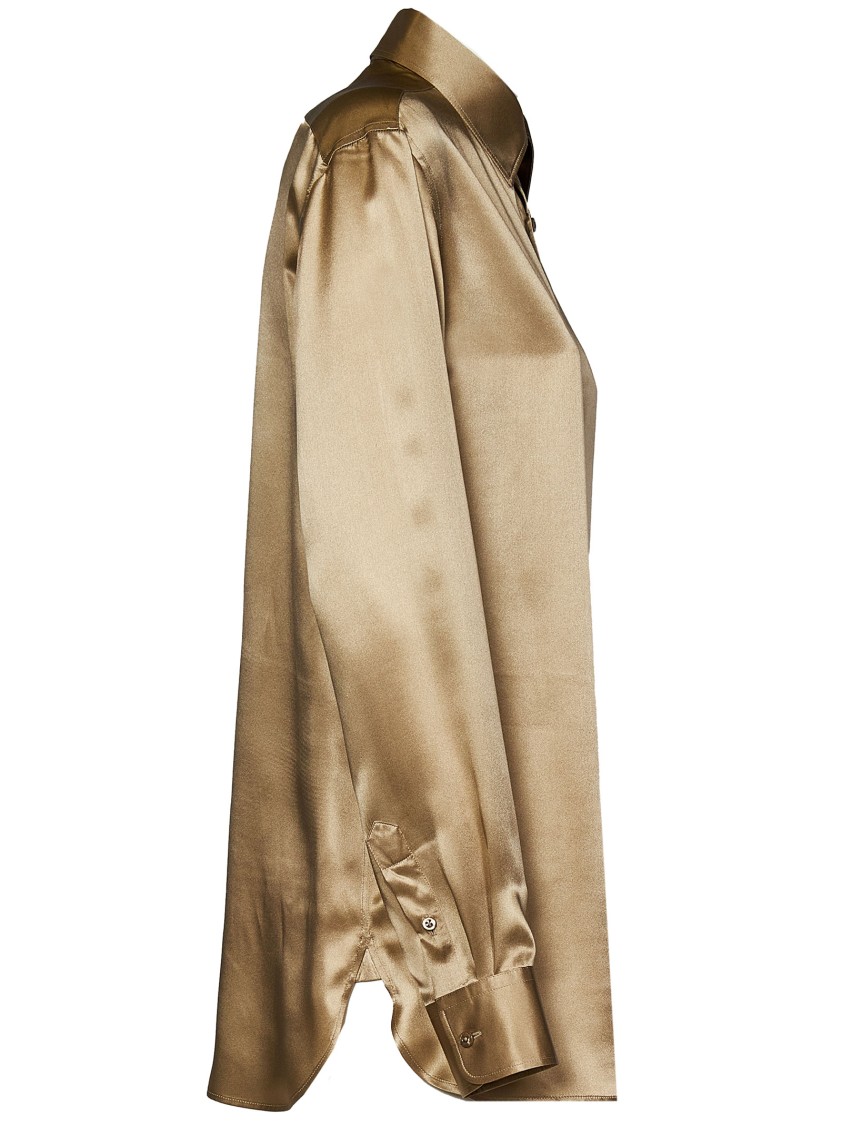 Shop Polo Ralph Lauren Pointed Collar Silk Shirt In Luxurious Golden Hue