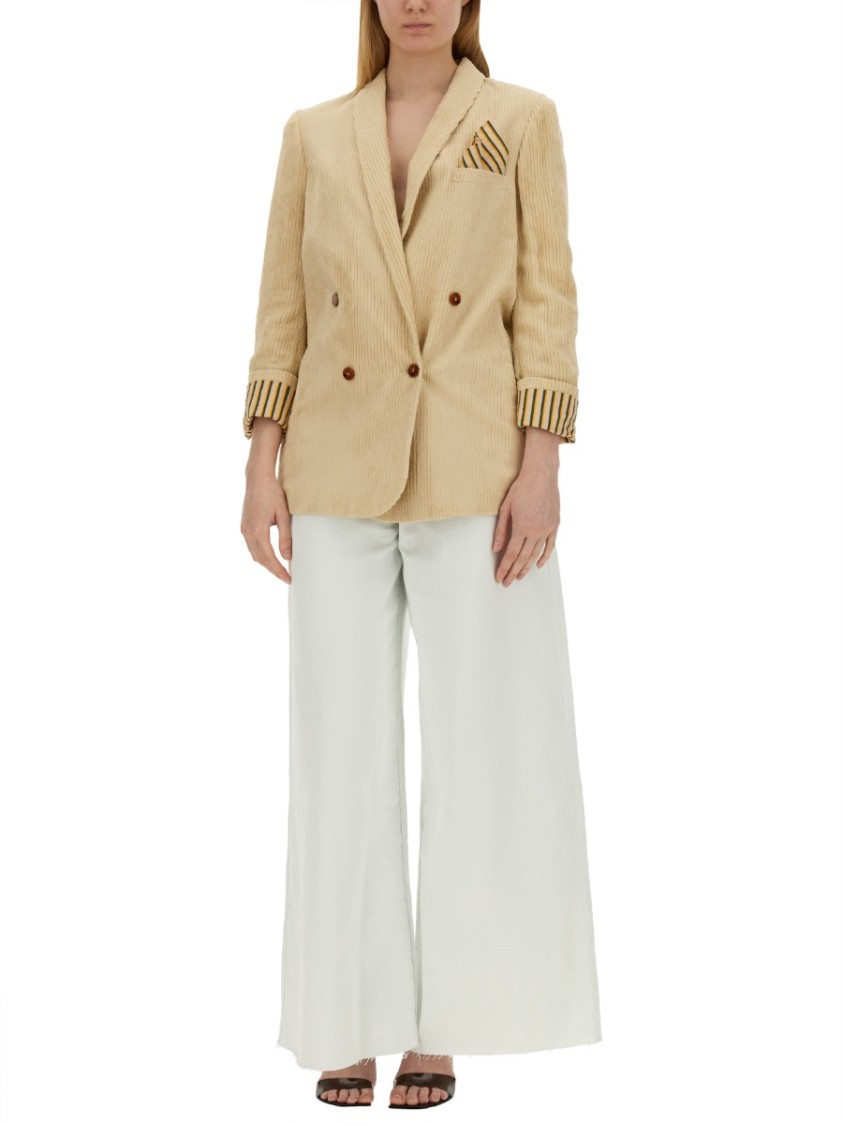 Alysi Double-breasted V-neck Blazer In Neutrals