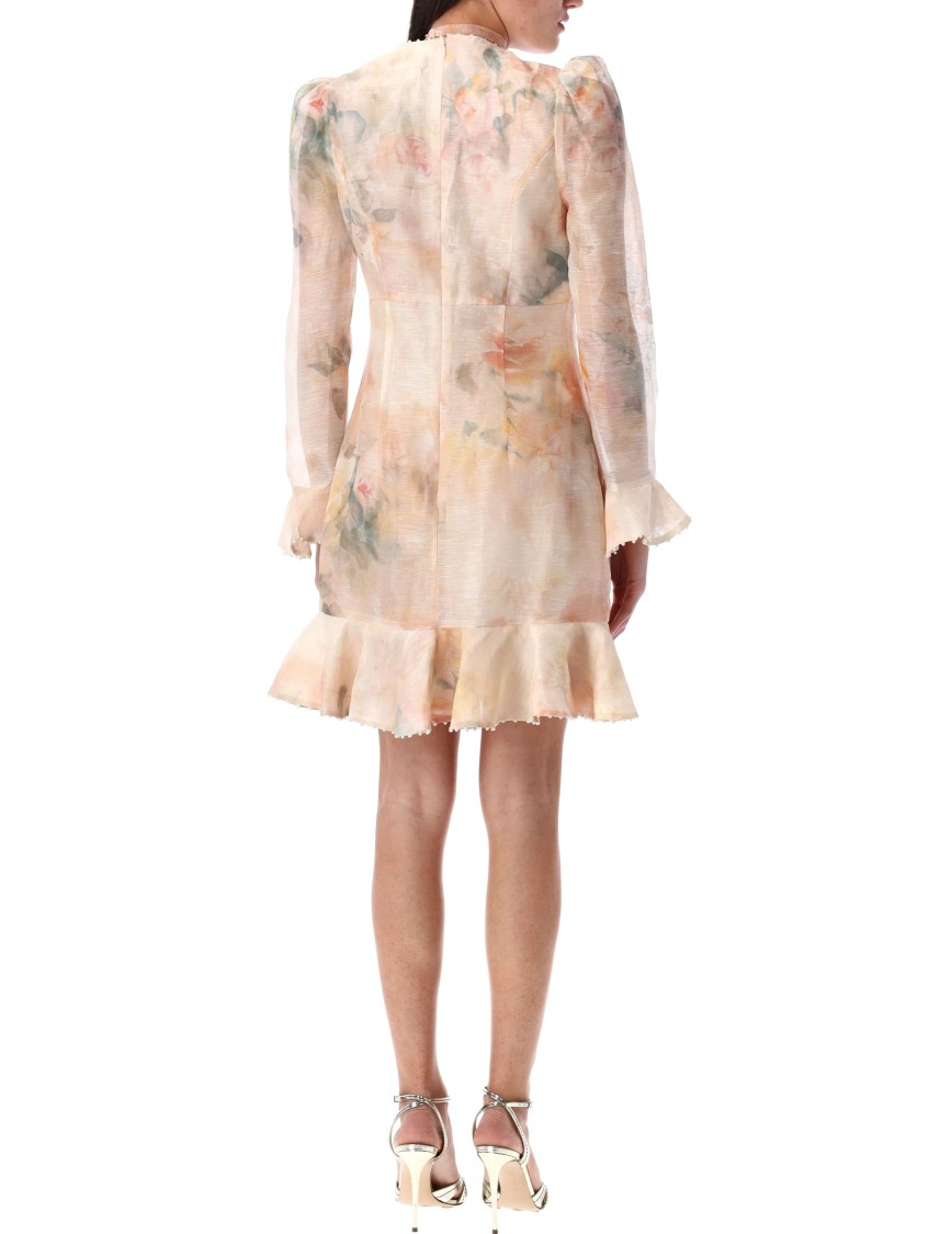 Shop Zimmermann Crush Flower Mini Dress In Neutrals