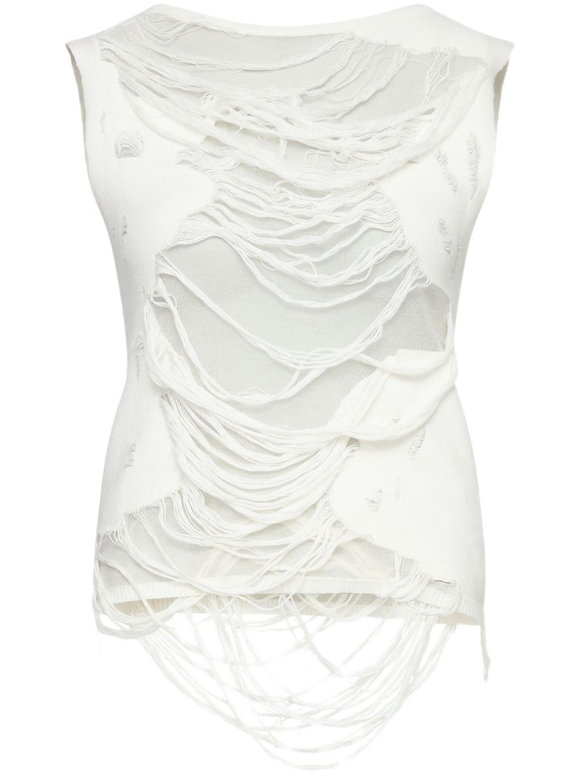 Mm6 Maison Margiela Mm6 By Maison Margiela Layered Distressed Fabric Sleeveless Top In Neutrals