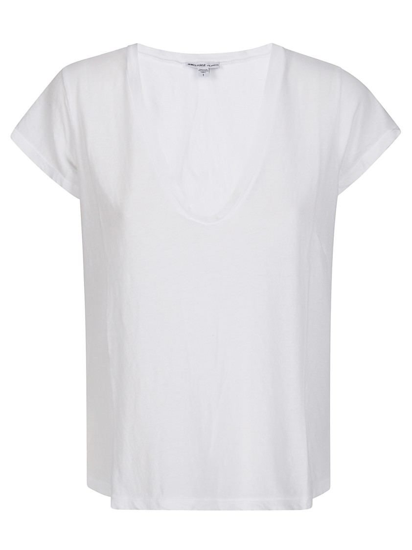 James Perse High Gauge Jersey Deep V T-shirt In White