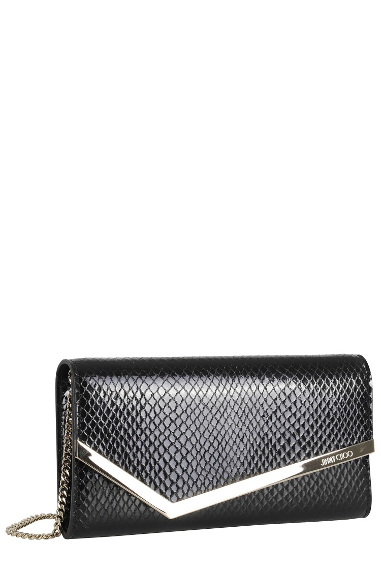 Jimmy Choo Snake-print Leather Clutch With Gold Accents In Black