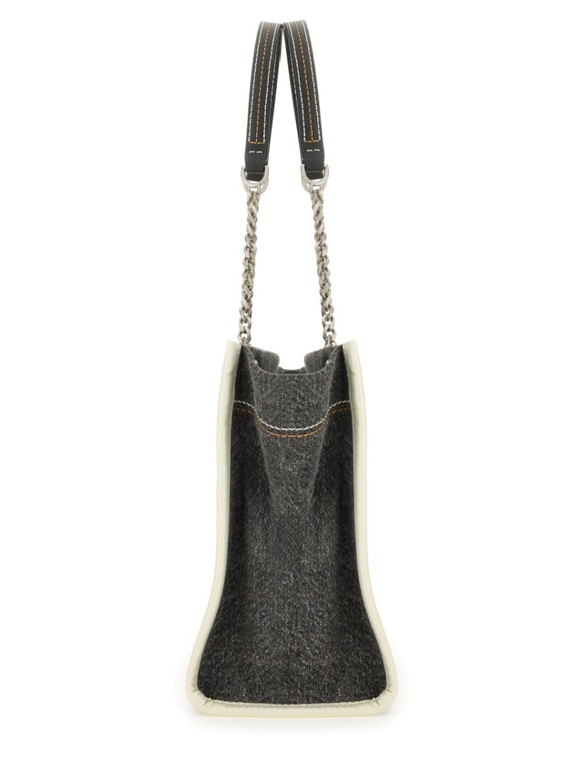 Shop Marc Jacobs "the Denim Chain Medium" Tote Bag In Black