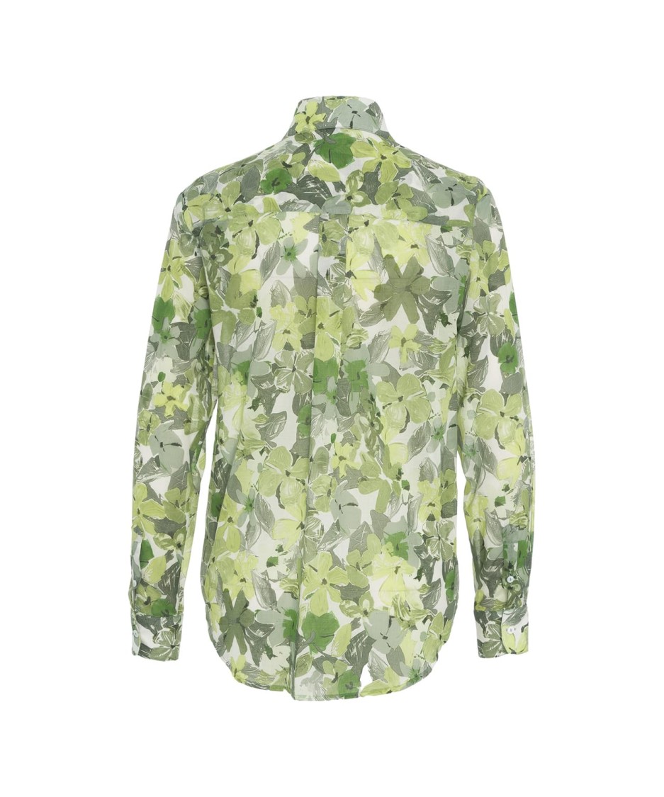HIMON'S HIMONS FLORAL PATTERNED COTTON BLOUSE WITH ROUNDED HEM