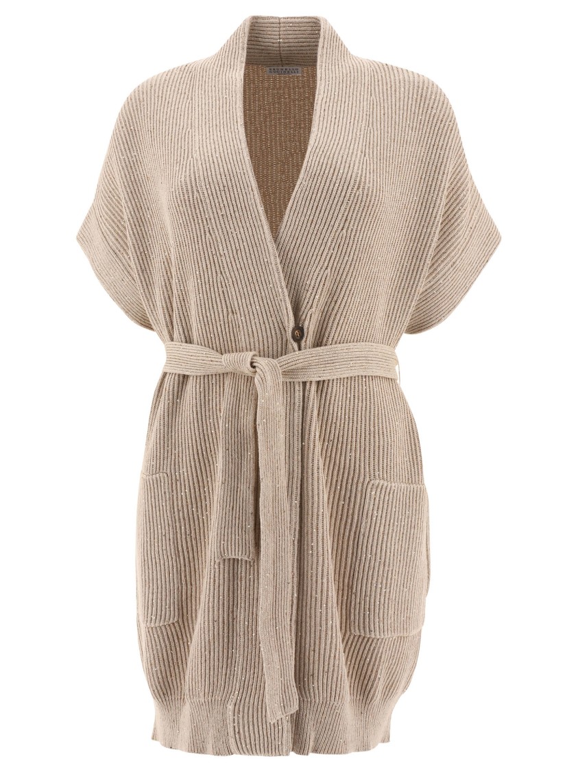 Brunello Cucinelli Diamante Knitted V-neck Cardigan In Pink