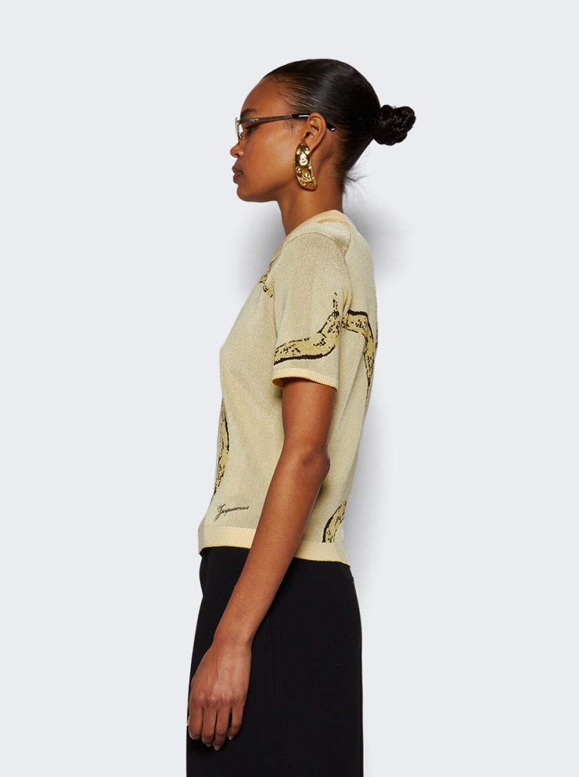 Jacquemus Womens Banana Jacquard Yellow The Marino Banana-print Woven-knitted Polo Top