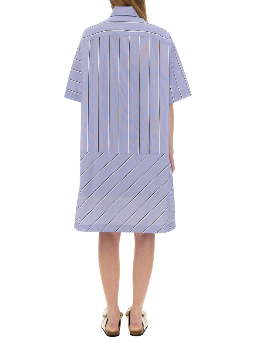 Jw Anderson J. W. Anderson Patchwork Cotton Shirt Dress With Asymmetric Hem In Blue