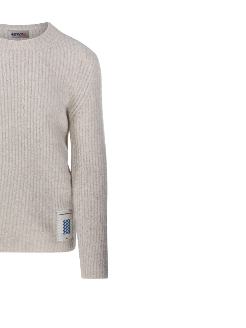 Autry Crew Neck Ribbed Texture Long Sleeves Sweater In White