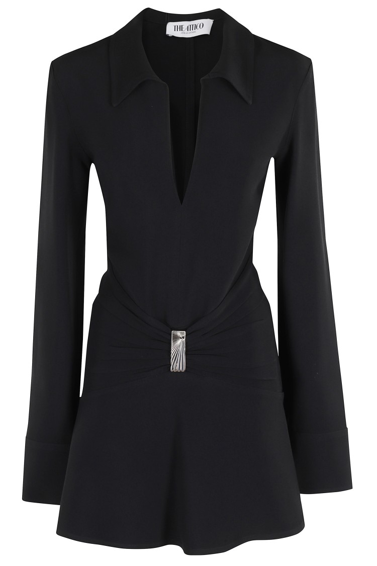 Attico Mini Dress With Deep V-neck In Black