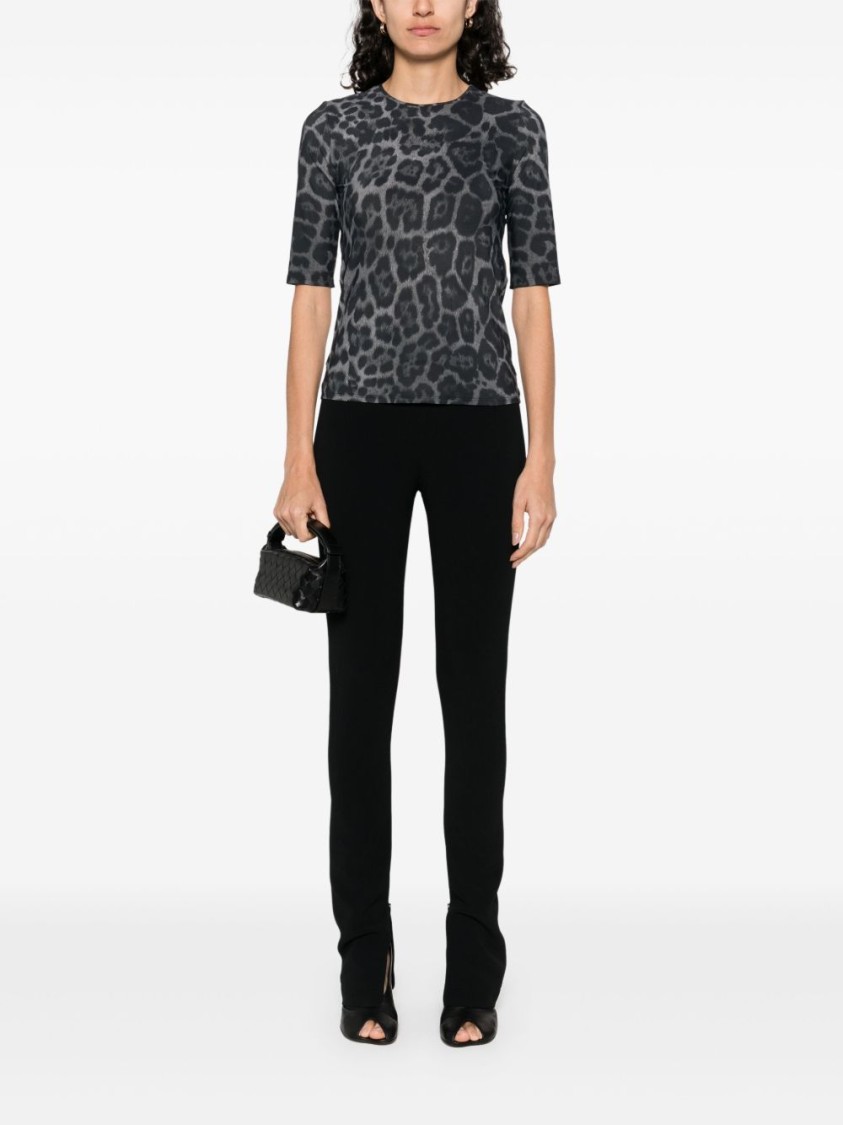 Stella Mccartney Leopard Print Short Sleeve Top With Classic Crew Neck In Blue