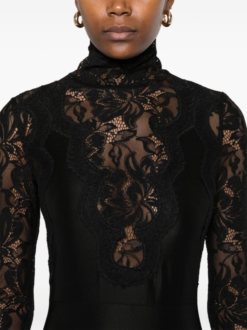 Rabanne Florales Maxikleid Mit Spitzenapplikation In Black
