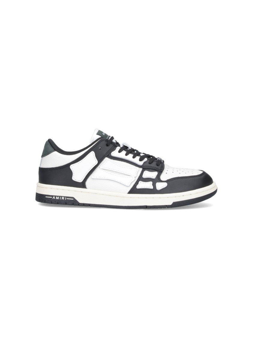 Amiri Skel Top Low White And Black Sneakers With Skeleton Patch In Leather Man In White