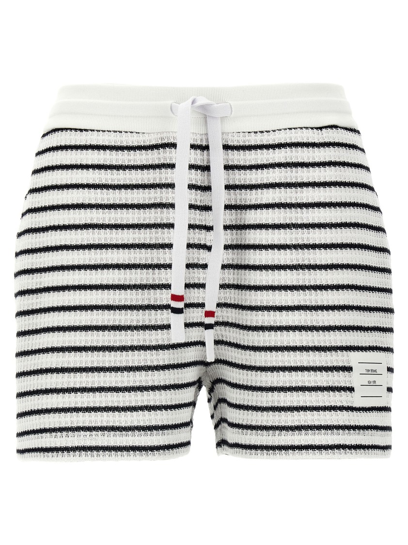 Thom Browne Striped Cotton Shorts With Adjustable Drawstring In White