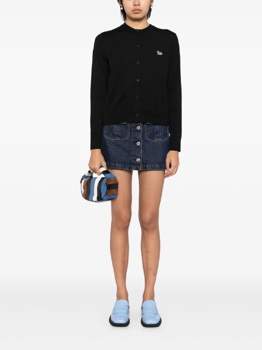 Maison Kitsuné Black Cardigan With Baby Fox Logo Patch Applied On The Front In Wool Woman In Black