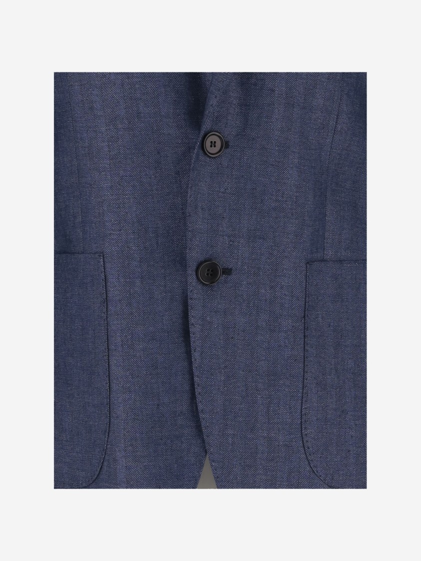 Brian Dales Royal Blue Single-breasted Linen Blazer In Blue