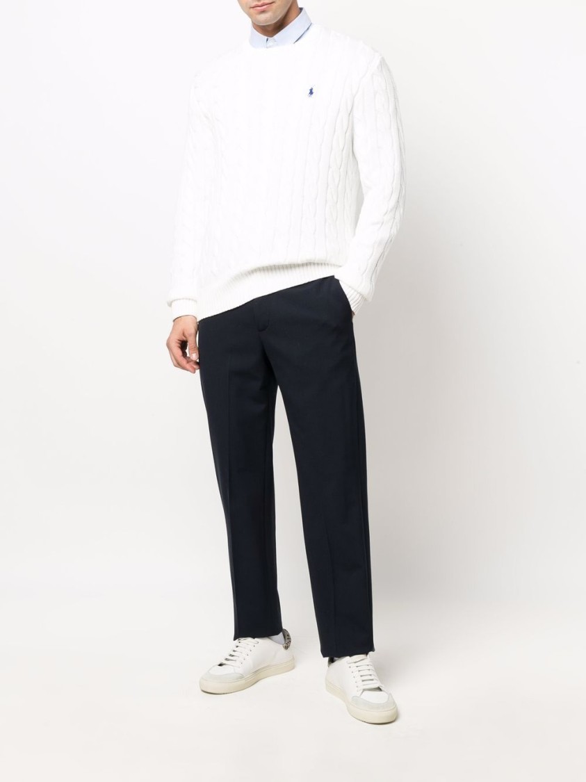 Shop Polo Ralph Lauren Textured Cable Knit White Sweater With Round Neckline