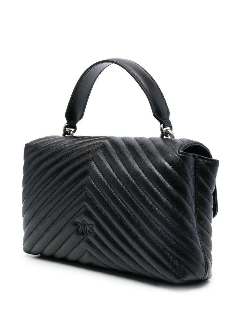 Pinko Chevron-quilted Black Handbag With Logo Buckle