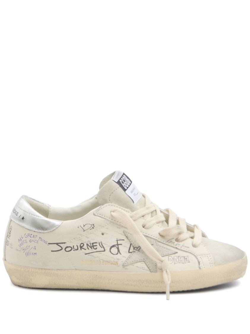 Golden Goose Vintage-inspired White Sneakers With Artistic Prints In White
