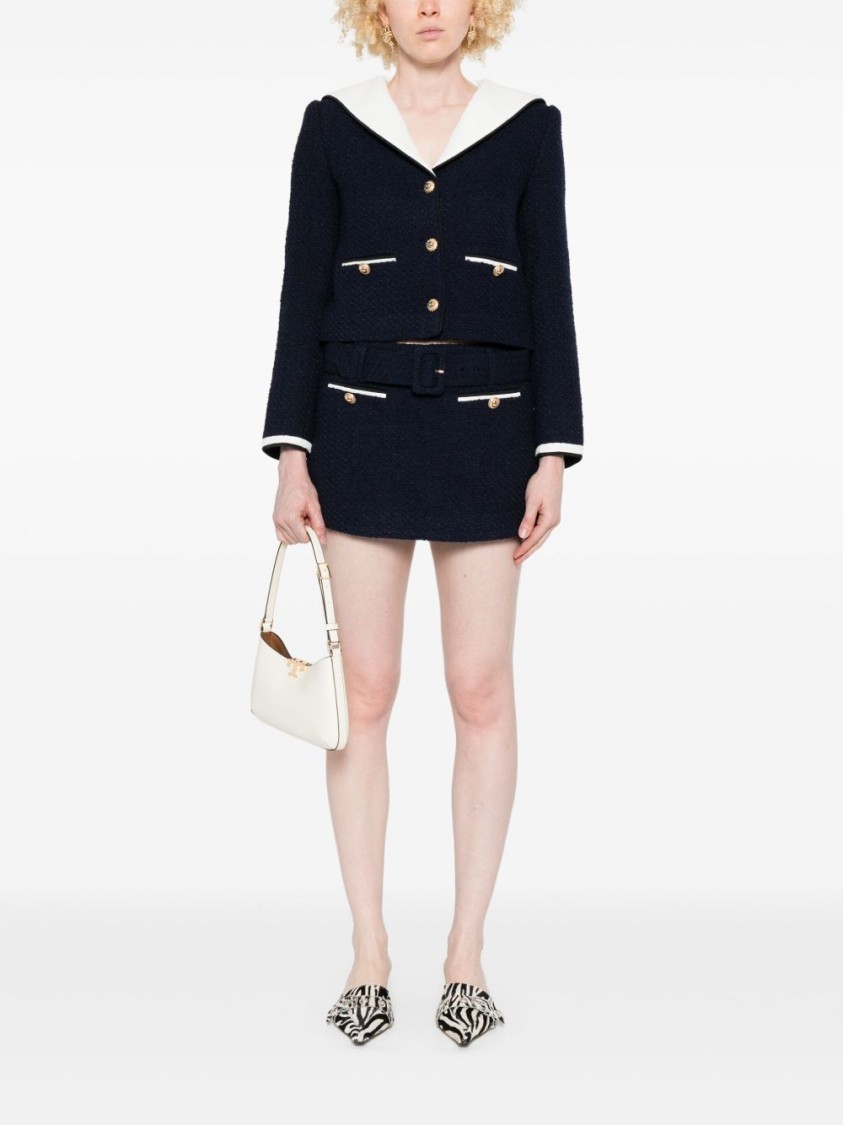 Self-portrait Boucle Jacket With Contrasting Neckline In Black