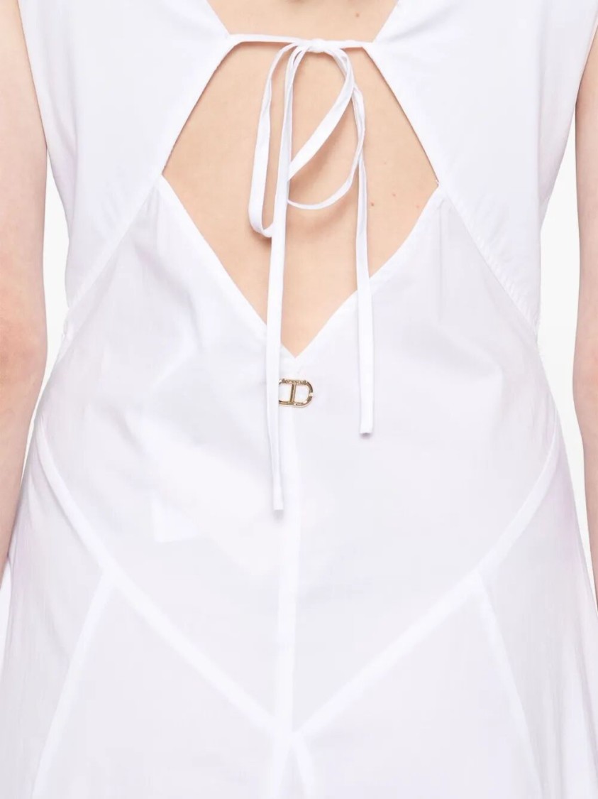 Twinset Twin-set V-neck Midi Dress With Flowing Silhouette In White