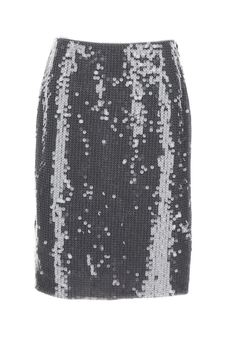Rotate Birger Christensen Sequined Mesh Midi Skirt In Gray