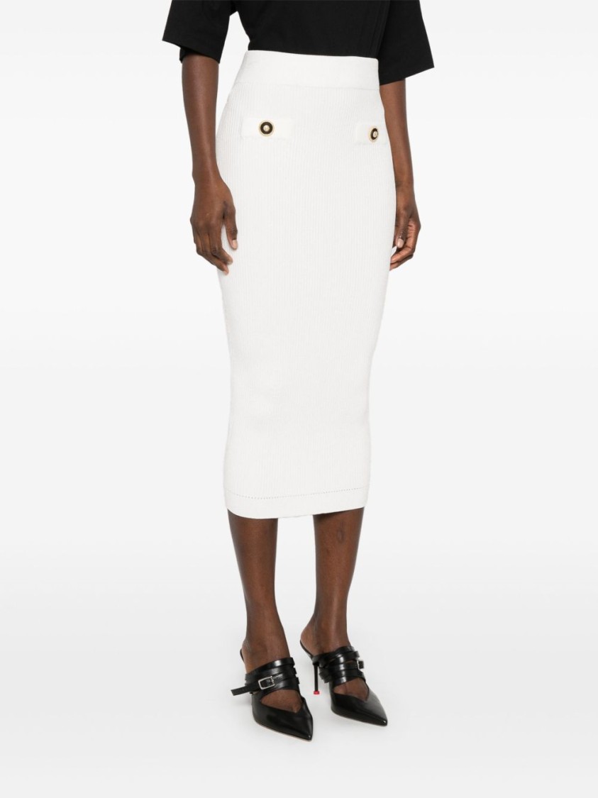Balmain Ribbed White Midi Skirt In White