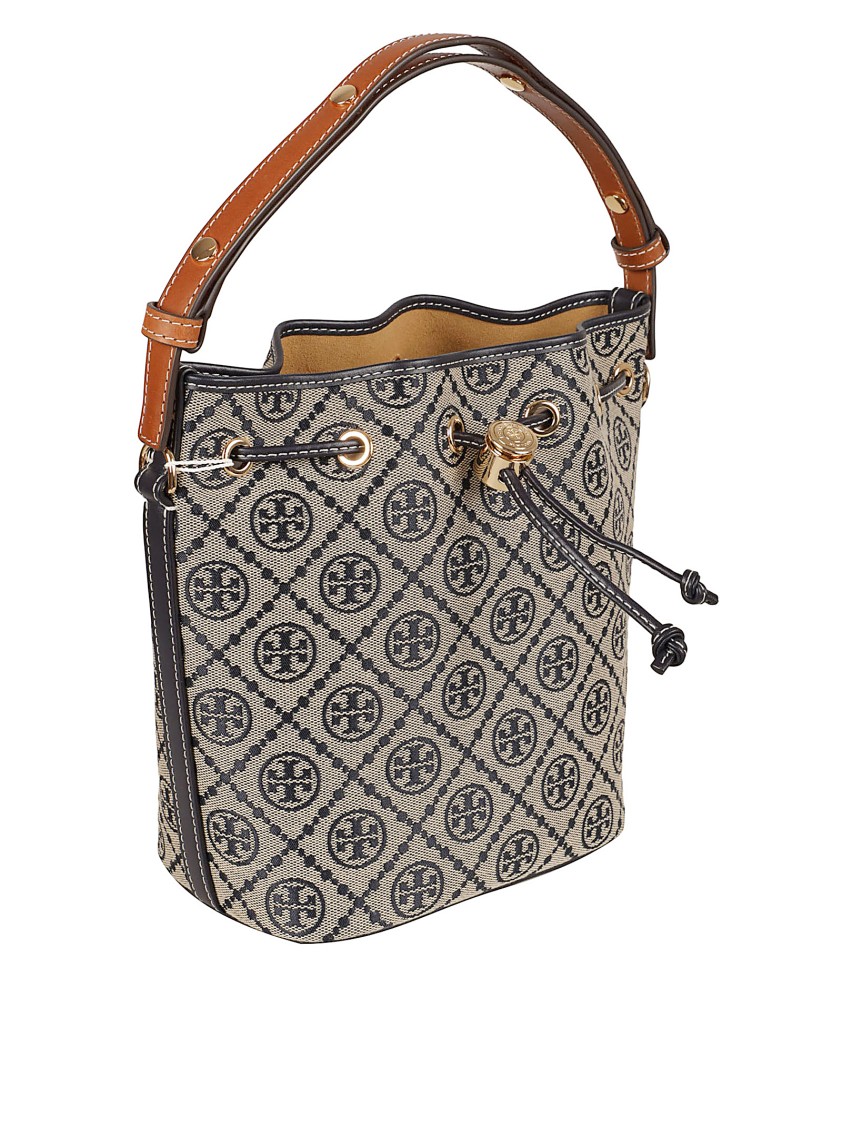 Tory Burch Structured Bucket Bag With Distinctive Pattern In Gray