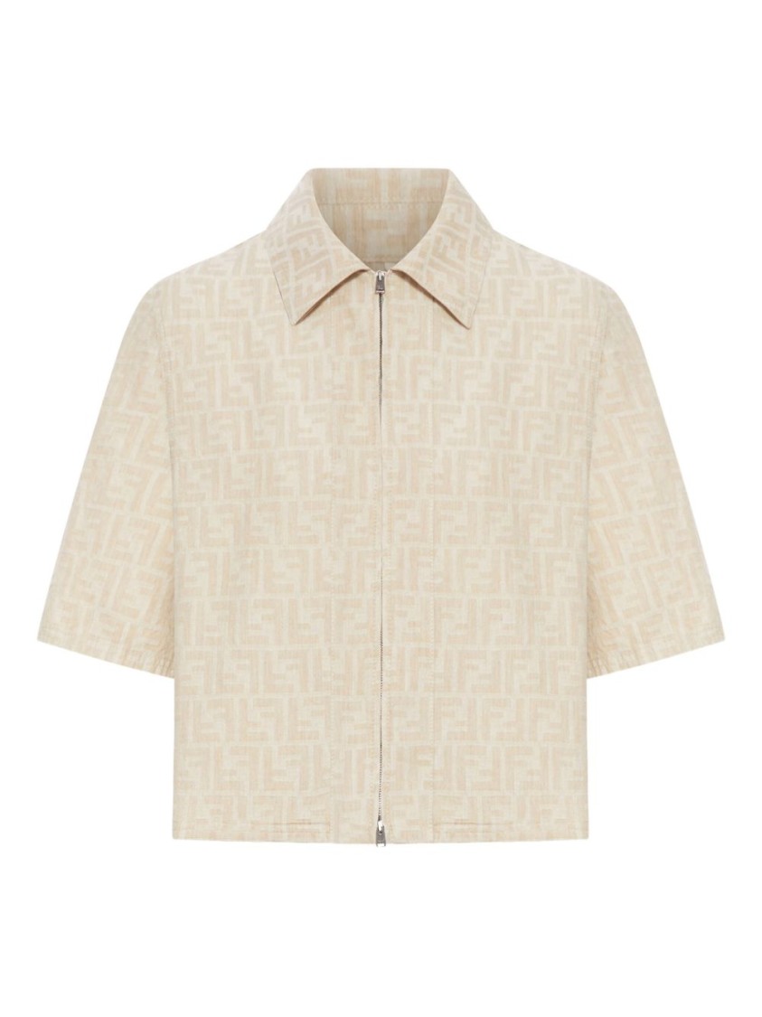 Fendi Beige Cropped Jacket With Classic Collar In Neutral