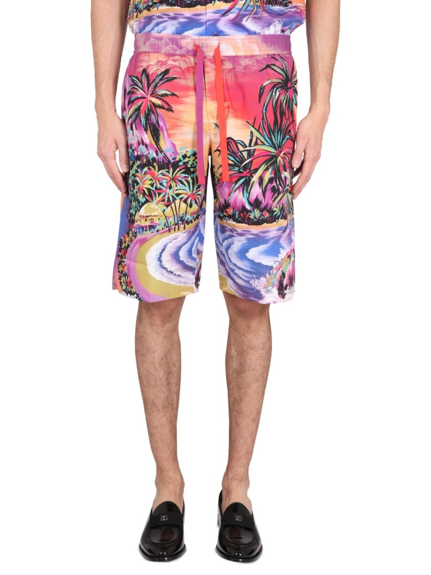 Dolce & Gabbana Bermuda Shorts With Hawaii Print In Multicolor
