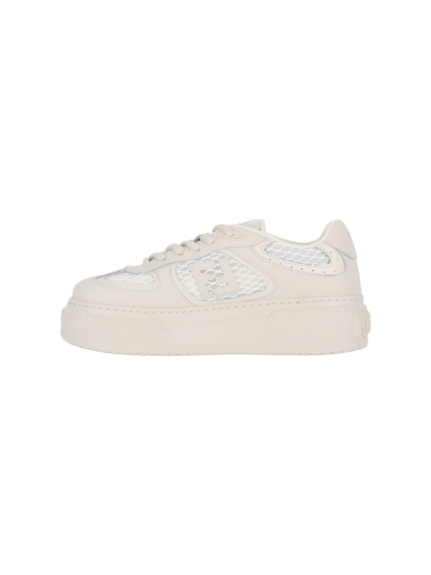 Fendi Women Sand Leather And Mesh Sneakers In Neutral