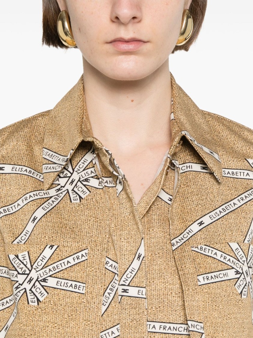 Elisabetta Franchi Cropped Beige And White Structured Shirt In Neutrals
