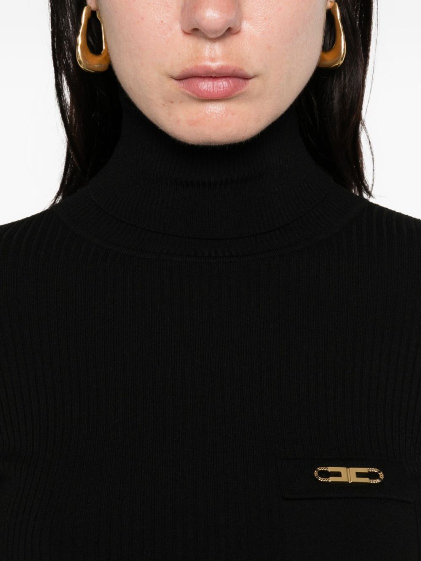Elisabetta Franchi Ribbed Turtleneck Sweater Sweaters And Cardigans Black In Black