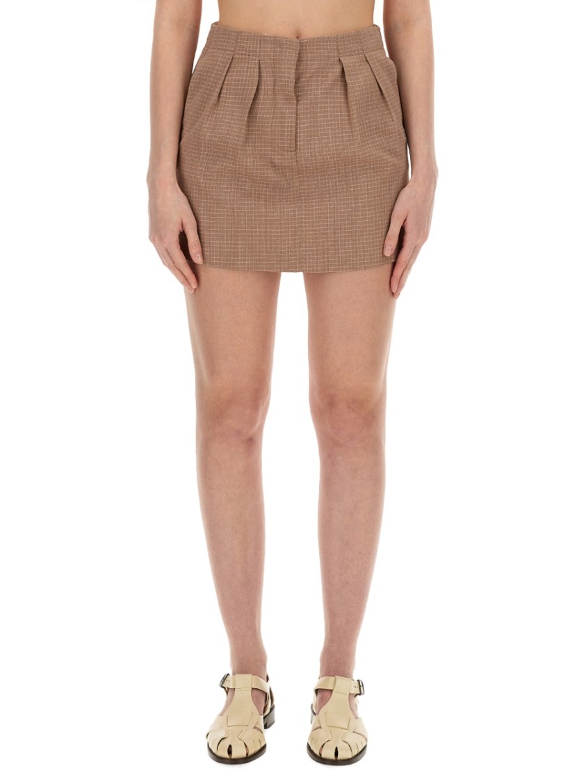 Alysi Classic Check Mini Skirt With Tailored Pleats In Brown