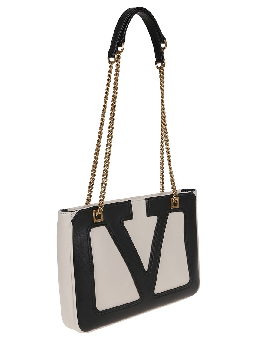 Valentino Garavani Garavani Viva Superstar Medium Nappa Leather Shopping Bag Woman Butter/black Uni In White