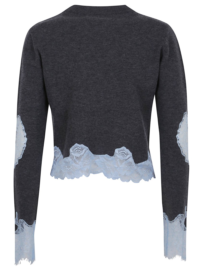 Self-portrait Grey Contrast Lace Jumper In Black