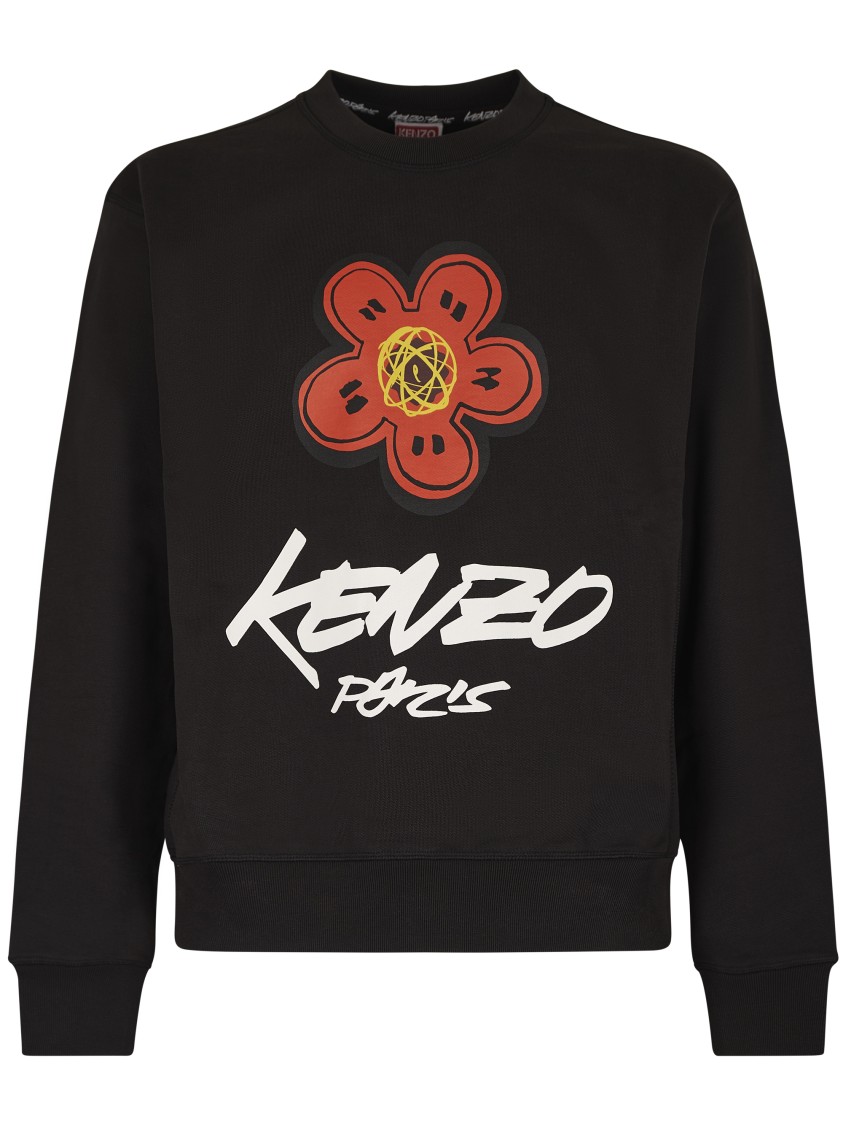 Kenzo Black Sweatshirt With Bold Graphic Design And Relaxed Fit In Black