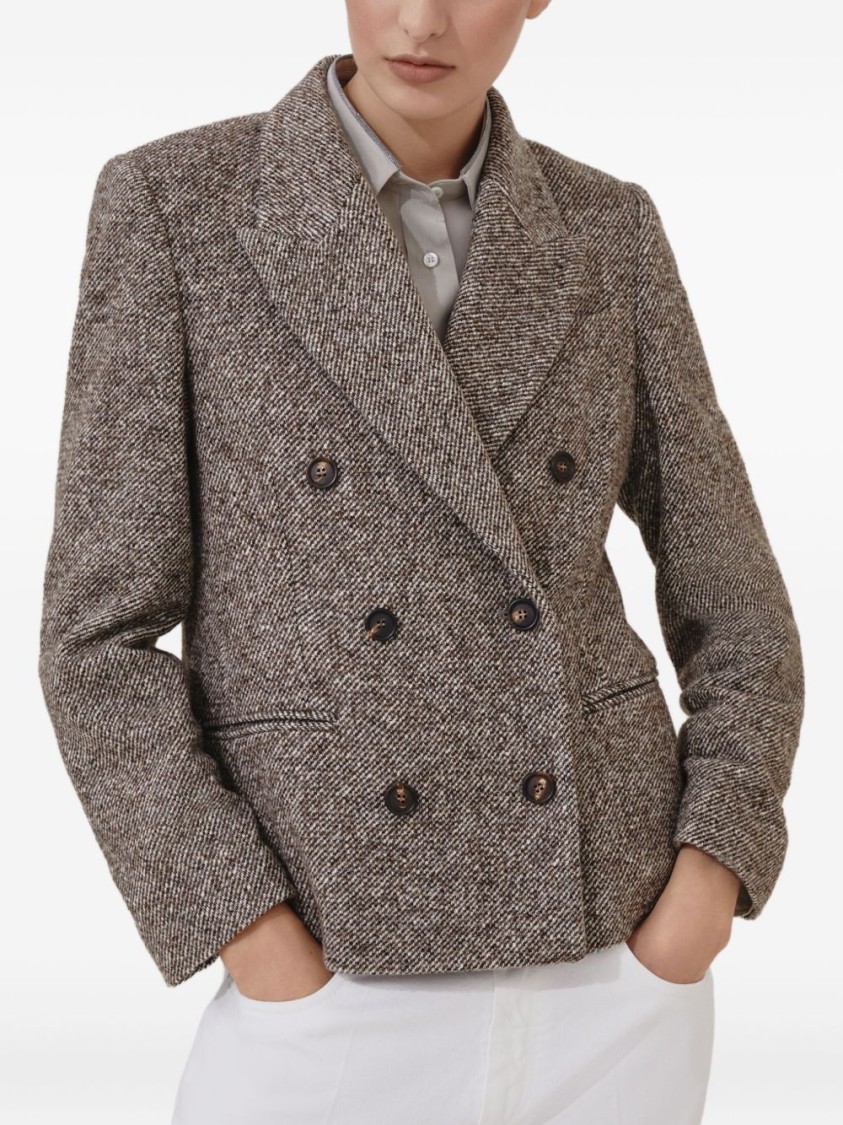 Brunello Cucinelli Wool Double-breasted Jacket With Front Pockets In Gold