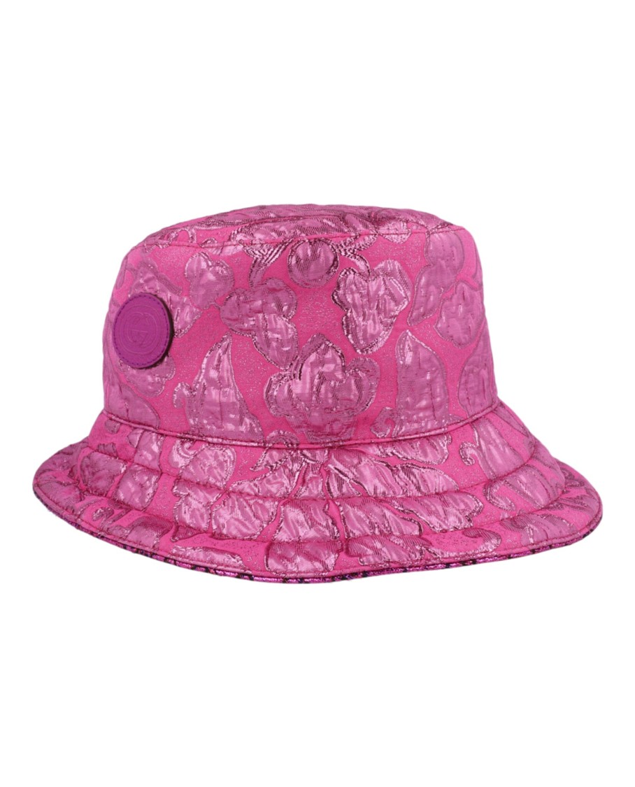 Gucci Metallic Jacquard Reversible Bucket Hat In Pink