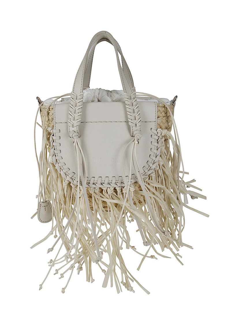 Cuba Lab Handbag In Raffia And Leather With Fringes