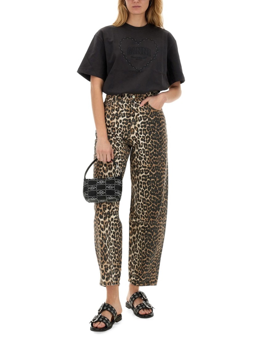 Ganni Cotton Pants In Brown