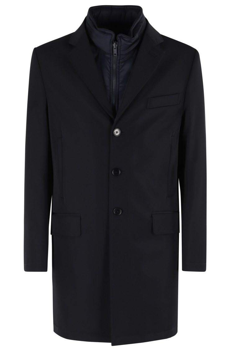 Fay Double-breasted Stretch Coat In Black