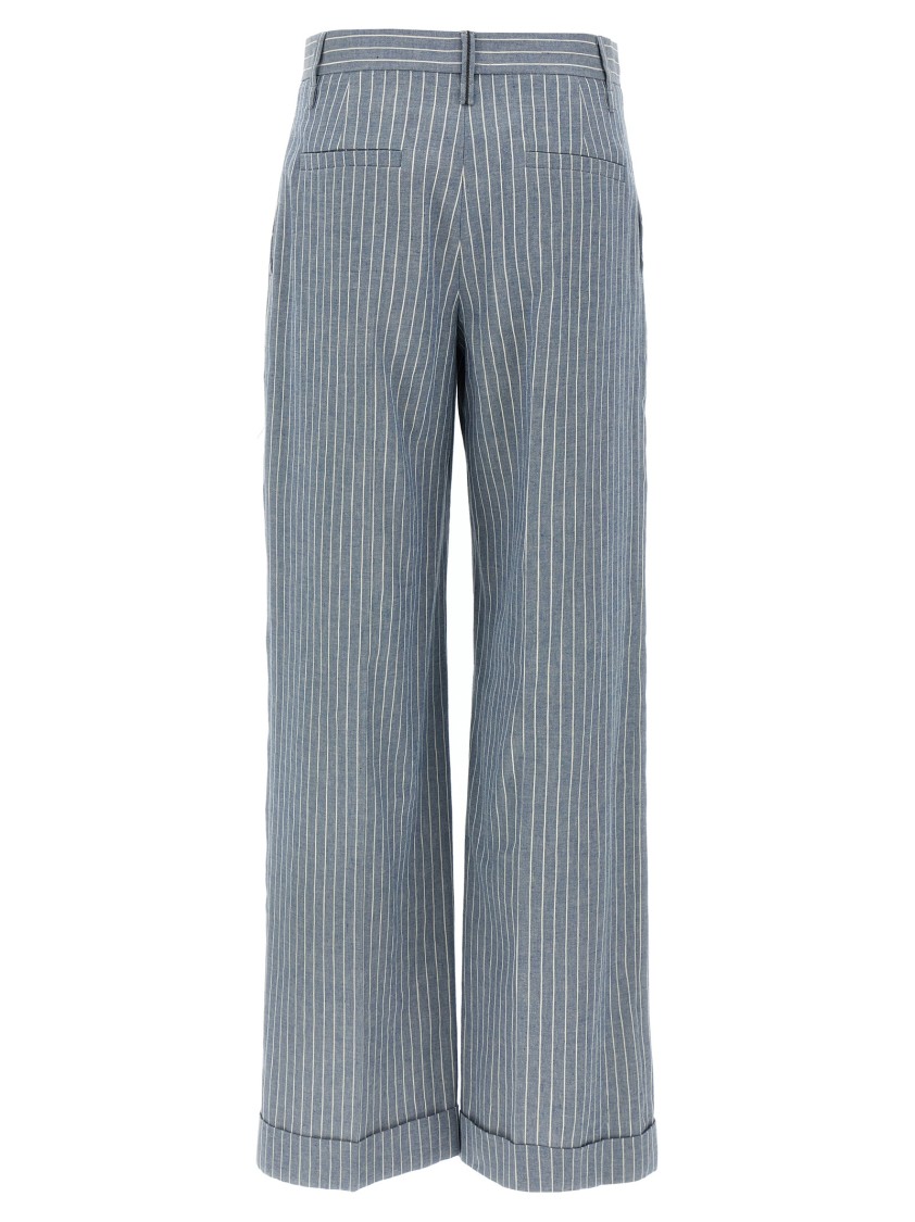 Brunello Cucinelli Pinstripe Linen And Hemp Wide-leg Pants In Multi