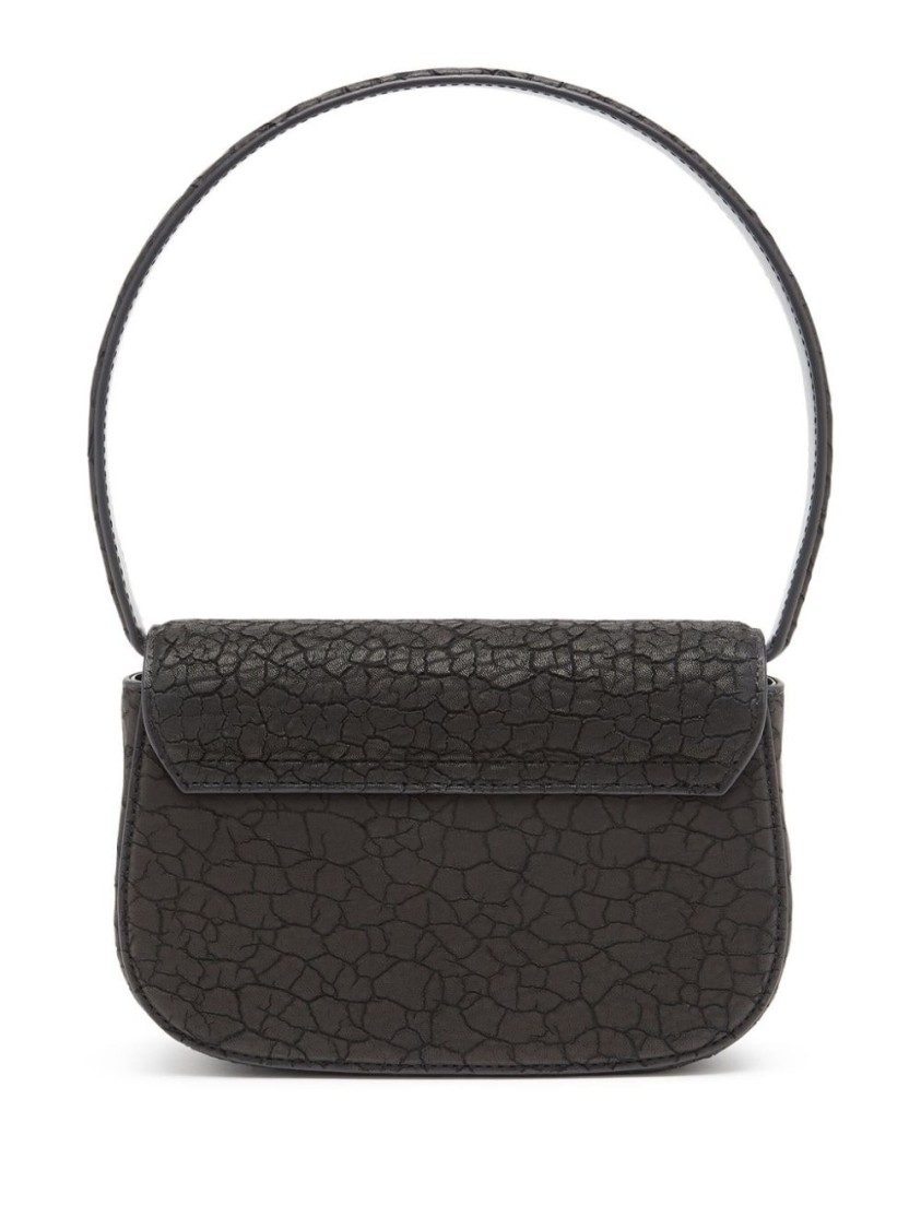 Diesel 1dr Leather Shoulder Bag With Dry Finish In Black