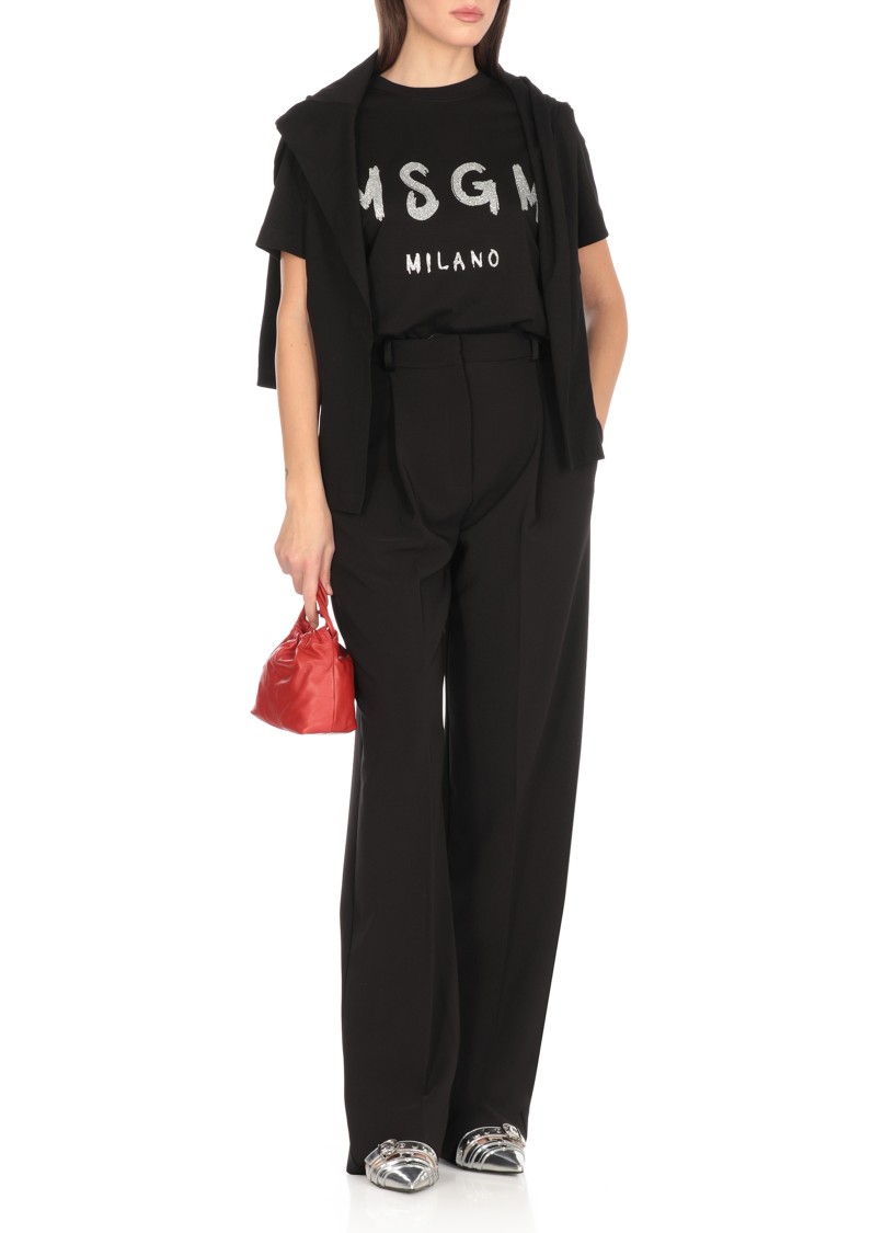 Msgm Black Cotton T-shirt In Black