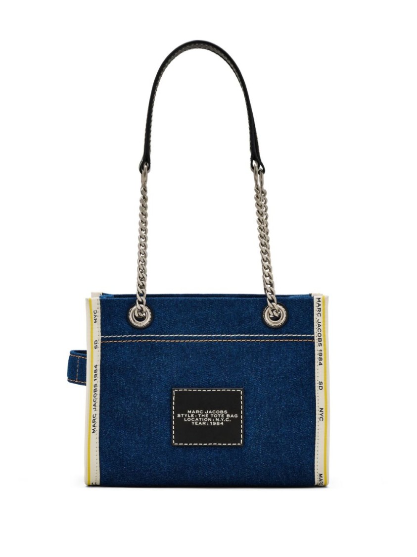 Marc Jacobs Sac Cabas The Denim Chain Micro Tote Bag In Blue