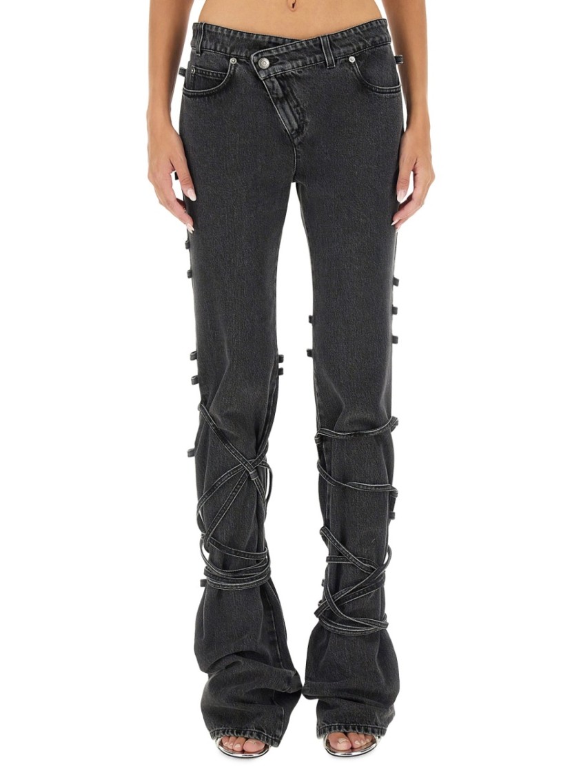 Alexander Mcqueen Mcqueen Wrapped Asymmetric Waist Jeans In Black