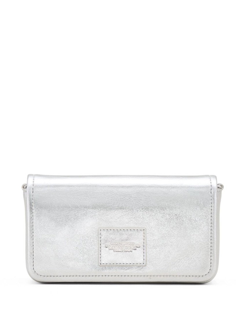 Marc Jacobs Metallic Silver Leather Foldover Bag With Chain-link Strap